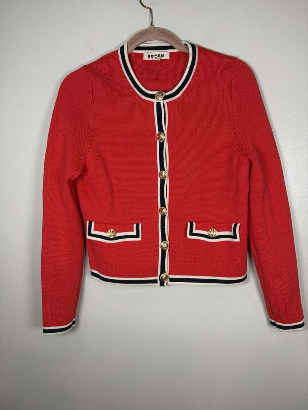Boden Holly Knitted Cardigan Size 6 Red Nautical